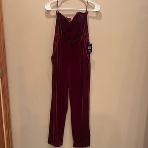 Express burgundy velvet jumpsuit.